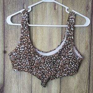 Womens BODY Leopard Top Sz M Brown White Black